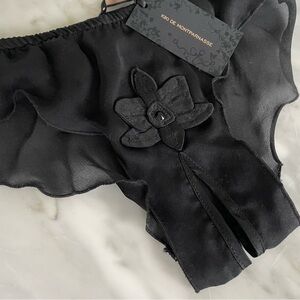 $245 Kiki de Montparnasse Black Silk Crystal ouvert crotchless panty XXS
